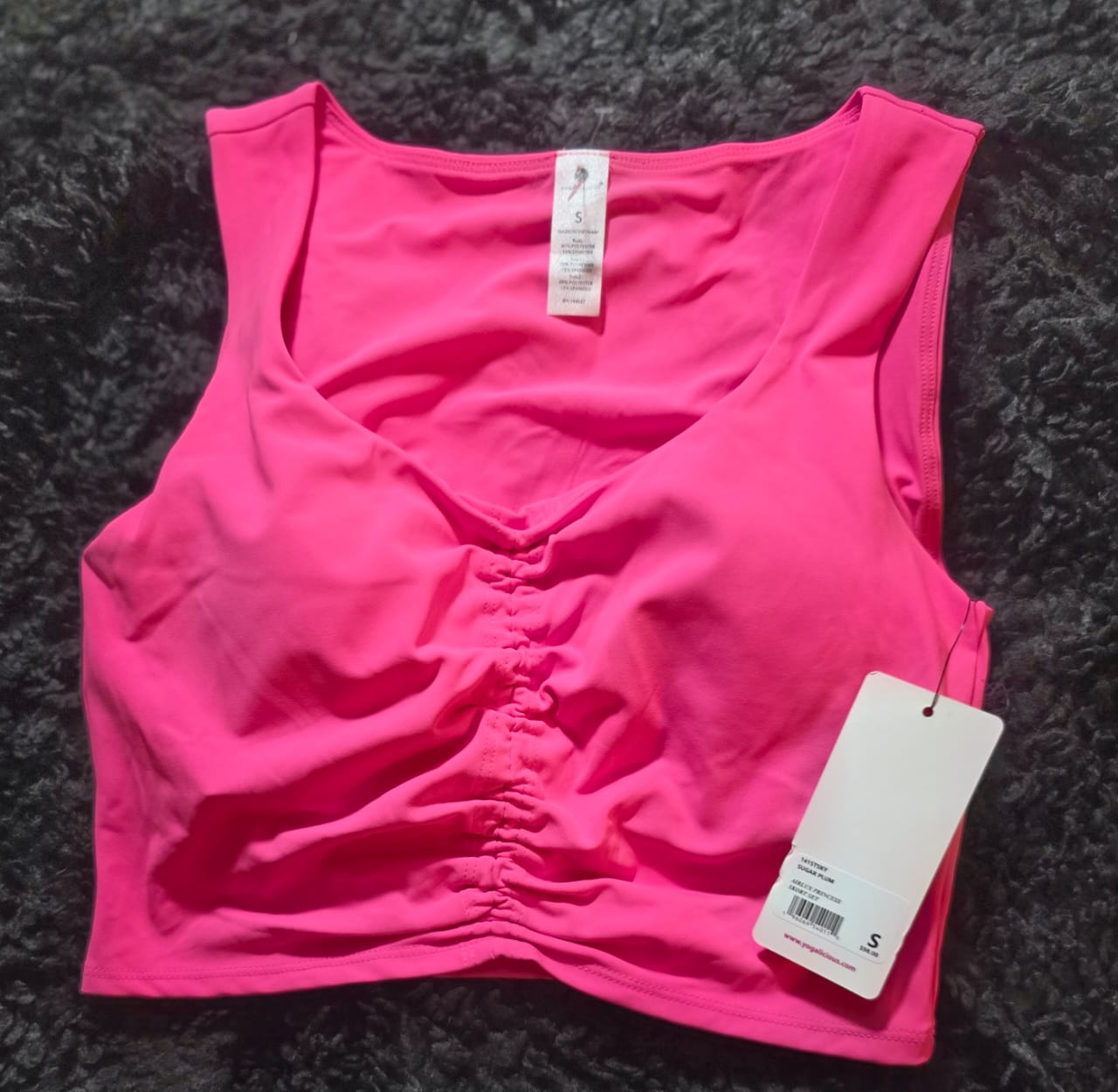 Title: Neon Pink Ruched V-Neck Sports Bra